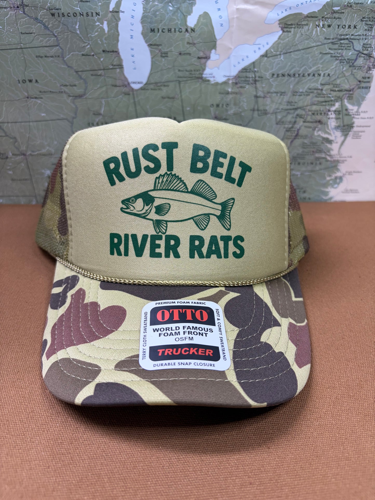 CAMO RIVER RAT TRUCKER HAT Walleye