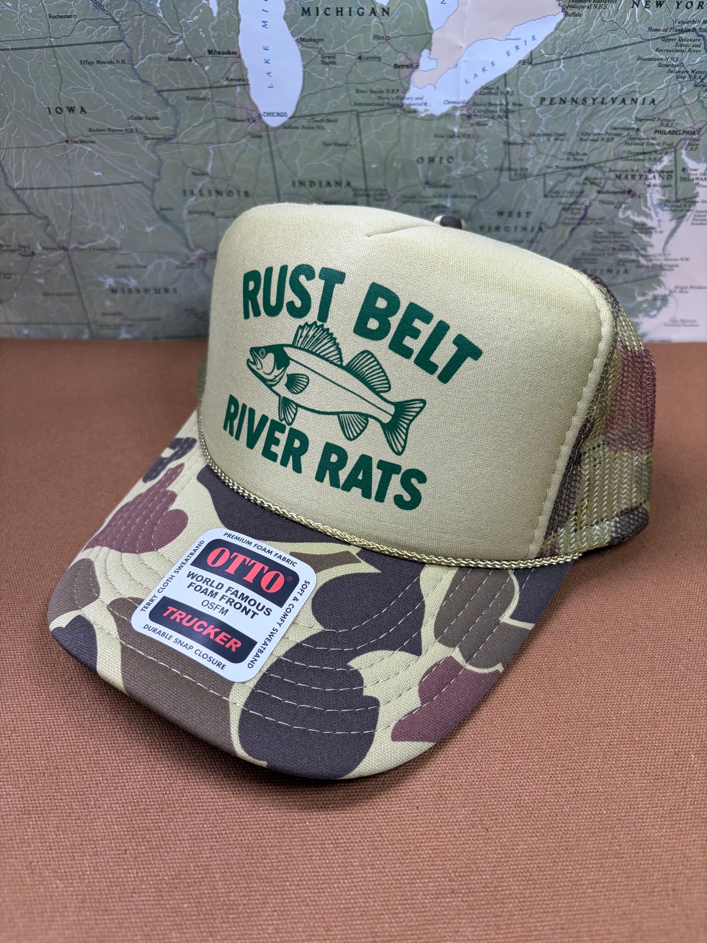 CAMO RIVER RAT TRUCKER HAT Walleye